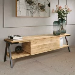 Tv-meubel Van Geknoopt Eikenhout En Metaal Made In Italy - Jennifer -Slide Shop mobile porta tv in legno rovere nodato e metallo realizzato in italia jennifer 2