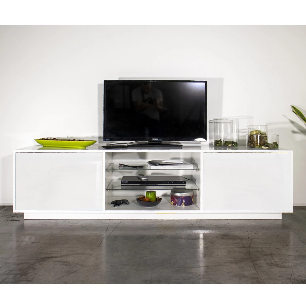 Melamine Tv-meubel Met 2 Glazen Planken Made In Italy - Norman 2 Melamine Tv-meubel Met 2 Glazen Planken Made In Italy - Norman - Afbeelding 2
