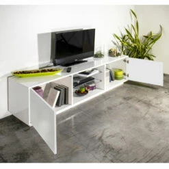 Melamine Tv-meubel Met 2 Glazen Planken Made In Italy - Norman 12 Melamine Tv-meubel Met 2 Glazen Planken Made In Italy - Norman -Slide Shop mobile porta tv in nobilitato con 2 mensole in vetro made in italy norman 2