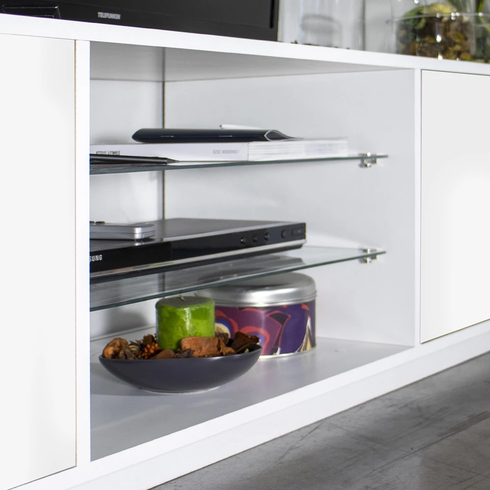 Melamine Tv-meubel Met 2 Glazen Planken Made In Italy - Norman 4 Melamine Tv-meubel Met 2 Glazen Planken Made In Italy - Norman - Afbeelding 4