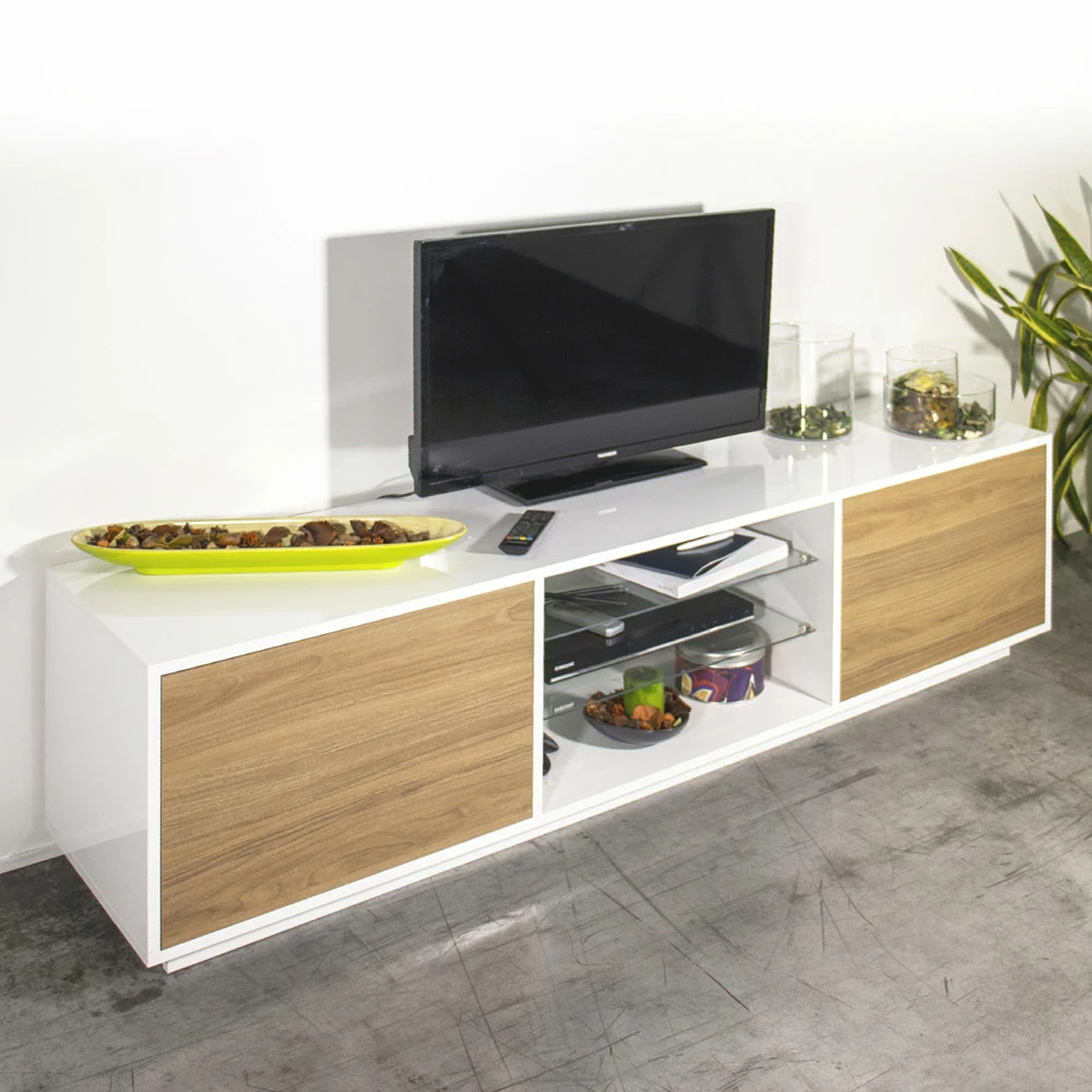 Melamine Tv-meubel Met 2 Glazen Planken Made In Italy - Norman 5 Melamine Tv-meubel Met 2 Glazen Planken Made In Italy - Norman - Afbeelding 5
