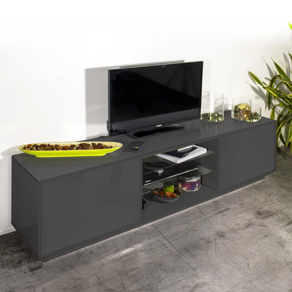 Melamine Tv-meubel Met 2 Glazen Planken Made In Italy - Norman 8 Melamine Tv-meubel Met 2 Glazen Planken Made In Italy - Norman - Afbeelding 8