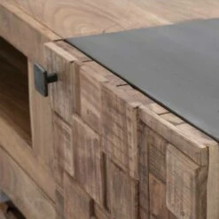 Modern Tv-meubel In Ijzer En Acaciahout Met Lade En Deur - Deanna -Slide Shop mobile porta tv moderno in ferro e legno di acacia con cassetto e anta deanna 2