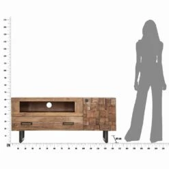 Modern Tv-meubel In Ijzer En Acaciahout Met Lade En Deur - Deanna -Slide Shop mobile porta tv moderno in ferro e legno di acacia con cassetto e anta deanna 4