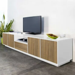 Tv-meubel In Melamine Hout Met Deuren En Lades Made In Italy - Silvano -Slide Shop mobile tv in nobilitato con cassetto scorrevole made in italy silvano 2