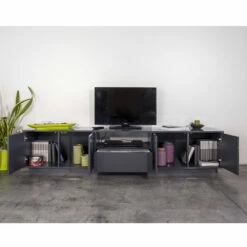 Tv-meubel In Melamine Hout Met Deuren En Lades Made In Italy - Silvano -Slide Shop mobile tv in nobilitato con cassetto scorrevole made in italy silvano 6