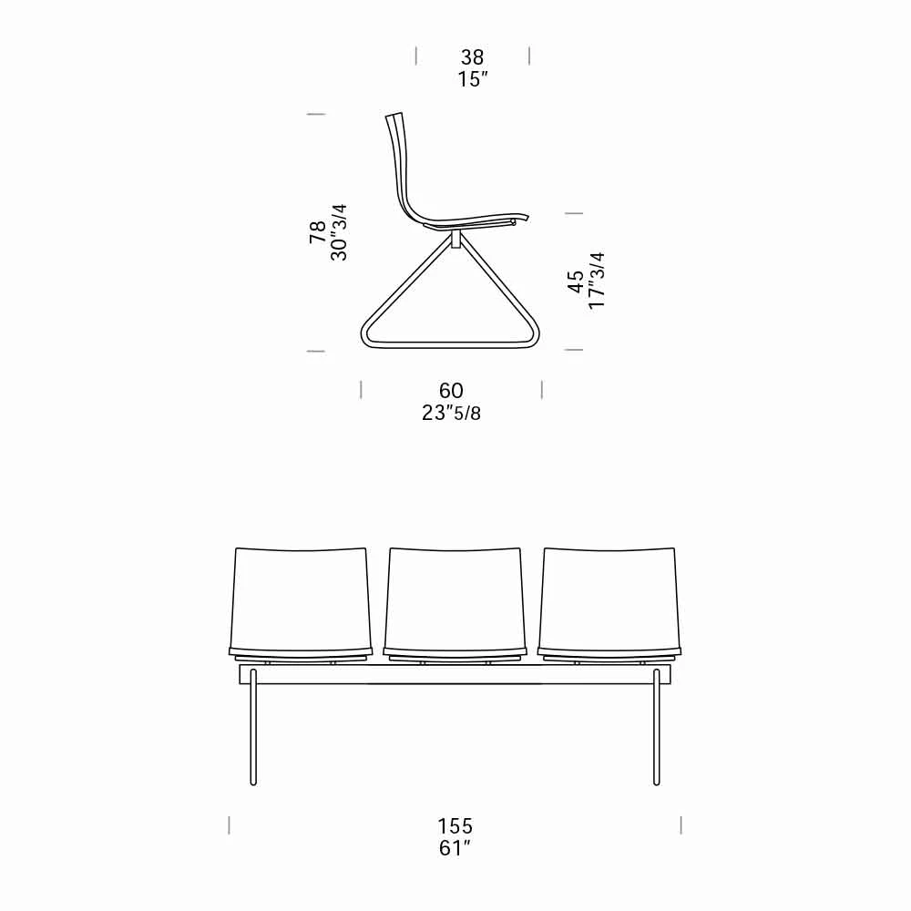 3-zits Kantoorbank In Staal En Gekleurd Gerecycled Technopolymeer - Verenza 2 3-zits Kantoorbank In Staal En Gekleurd Gerecycled Technopolymeer - Verenza - Afbeelding 2