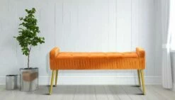 Moderne Roestkleurige Rechthoekige Bank In Stof En Hout - Zack -Slide Shop panca rettangolare color ruggine moderna in legno e tessuto zack 3