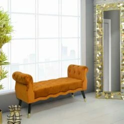 Rechthoekige Bank In Capitonnè-stof En Hout Van Modern Design - Theodore -Slide Shop panca rettangolare di design moderno in legno e tessuto theodore 3