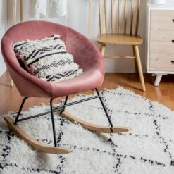 Gestoffeerde Schommelfauteuil Met Fluweeleffect Scandinavisch Design - Pippy -Slide Shop poltrona a dondolo imbottita effetto velluto design scandinavo pippy 13