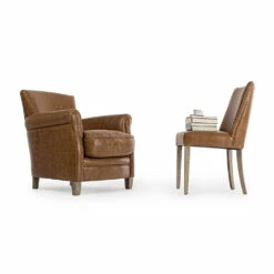 Klassieke Fauteuil In Eikenhout En Bruin Eco-leer Homemotion - Vegas -Slide Shop poltrona classica in legno di quercia e ecopelle marrone homemotion vegas 4