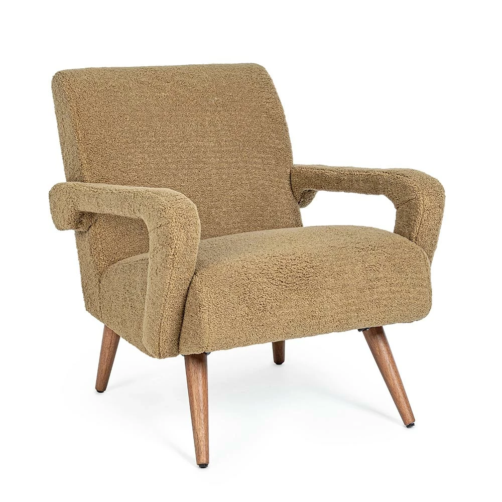 Fauteuil Met Armleuningen Van Rubberhout En Zitting Met Woleffect - Patrizia 1 Fauteuil Met Armleuningen Van Rubberhout En Zitting Met Woleffect - Patrizia