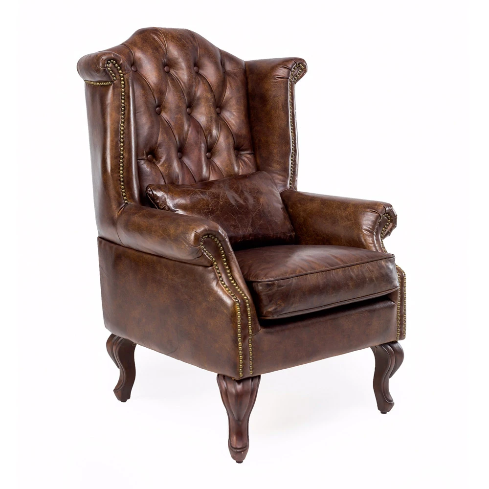 Fauteuil Voor Binnen Gemaakt Van Vintage Leer Met Verouderd Effect - Stempel 1 Fauteuil Voor Binnen Gemaakt Van Vintage Leer Met Verouderd Effect - Stempel