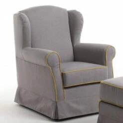 Woonkamer Fauteuil Met Poef In Essen Stof Made In Italy - Ottavia -Slide Shop poltrona da salotto con pouf in tessuto cenere made in italy ottavia 2
