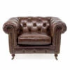 Woonkamerfauteuil In Vintage Leer Met Verouderd Effect Met Wielen En Armleuningen - Stempel