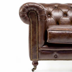 Woonkamerfauteuil In Vintage Leer Met Verouderd Effect Met Wielen En Armleuningen - Stempel -Slide Shop poltrona da salotto in cuoio vintage effetto invecchiato con ruote e braccioli timbro 2