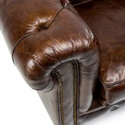 Woonkamerfauteuil In Vintage Leer Met Verouderd Effect Met Wielen En Armleuningen - Stempel -Slide Shop poltrona da salotto in cuoio vintage effetto invecchiato con ruote e braccioli timbro 3