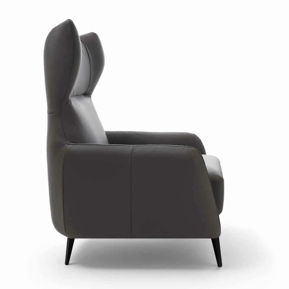 Lederen Fauteuil Met Gelakte Metalen Poten Made In Italy - Walnoot 2 Lederen Fauteuil Met Gelakte Metalen Poten Made In Italy - Walnoot - Afbeelding 2