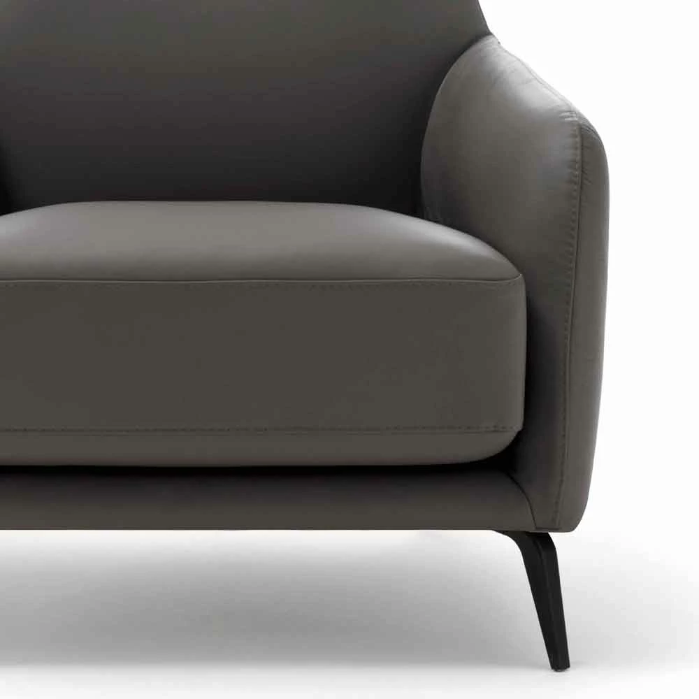 Lederen Fauteuil Met Gelakte Metalen Poten Made In Italy - Walnoot 4 Lederen Fauteuil Met Gelakte Metalen Poten Made In Italy - Walnoot - Afbeelding 4