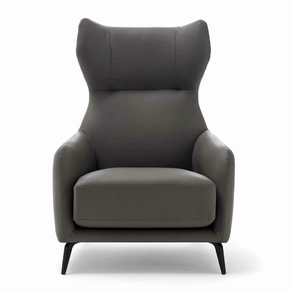 Lederen Fauteuil Met Gelakte Metalen Poten Made In Italy - Walnoot 1 Lederen Fauteuil Met Gelakte Metalen Poten Made In Italy - Walnoot
