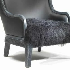 Lederen Fauteuil En Zwart Haar Eli, Luxe Klassiek Design -Slide Shop poltrona da salotto in pelle e pelo nero eli design classico di lusso 2