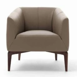 Woonkamer Fauteuil Bekleed Met Leer Met Houten Poten Made In Italy - Maira