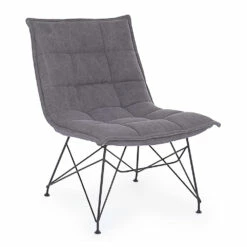 Woonkamer Fauteuil In Zwart Staal En Polyester Designstof - Susana