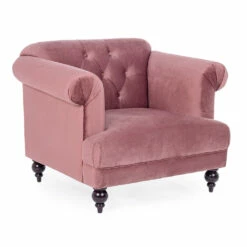 Klassieke Design Fauteuil In Hout En Grijs Of Roze Fluwelen Effect - Sanny -Slide Shop poltrona design classico in legno e effetto velluto grigio o rosa sanny 4