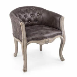 Klassieke Design Fauteuil In Hout En Eco-leer Effect Zitting - Katen