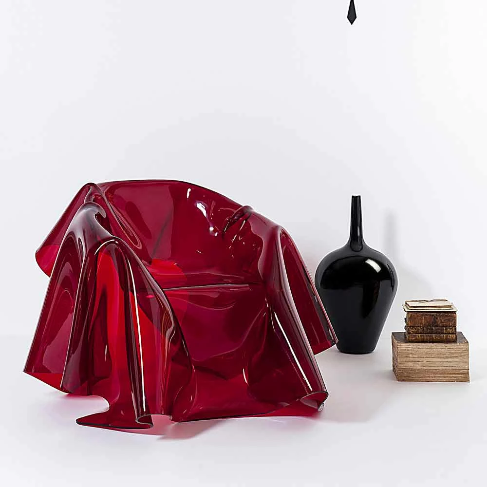 Modern Design Leunstoel Rood Plexiglas Parijs, Made In Italy 2 Modern Design Leunstoel Rood Plexiglas Parijs, Made In Italy - Afbeelding 2