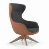 Draaibare Lederen Fauteuil Met Houten Onderstel Made In Italy - Butterfly