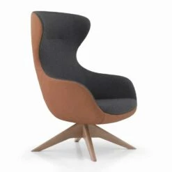 Draaibare Lederen Fauteuil Met Houten Onderstel Made In Italy - Butterfly