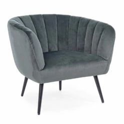 Fauteuil In Staal En Grijs Of Blauw Fluweel Scandinavisch Design - Hilary