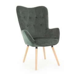 Design Fauteuil In Beukenhout En Groen Of Grijs Fluweel - Gilly
