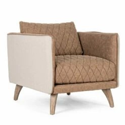 Fauteuil In Essenhout En Polyester En Linnen Homemotion - Rosemund
