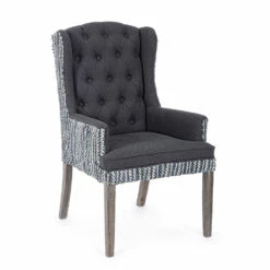 Fauteuil In Mangohout, Linnen En Leer Met Noppen Homemotion - Octavia