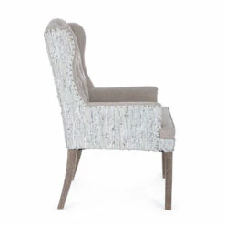 Fauteuil In Mangohout, Linnen En Leer Met Noppen Homemotion - Octavia -Slide Shop poltrona in legno di mango lino e pelle con borchie homemotion octavia 7