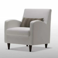 Fauteuil In Witte Stof Met Houten Poten Made In Italy - Lorena