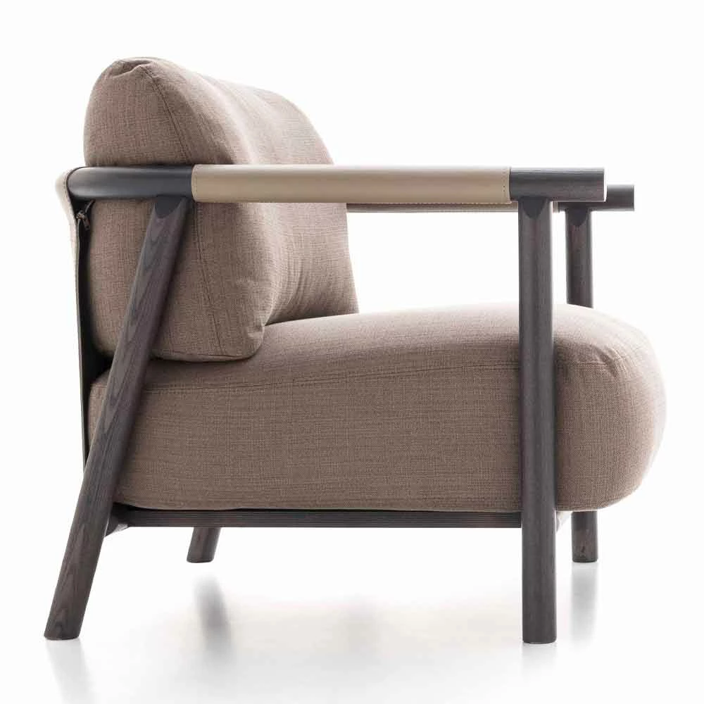 Stoffen Fauteuil Met Onderstel Van Essenhout En Leer Made In Italy - Guava 3 Stoffen Fauteuil Met Onderstel Van Essenhout En Leer Made In Italy - Guava - Afbeelding 3