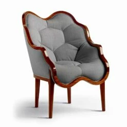 Fauteuil In Stof En Hout Solide Ontwerp, Gemaakt In Italië, Begga