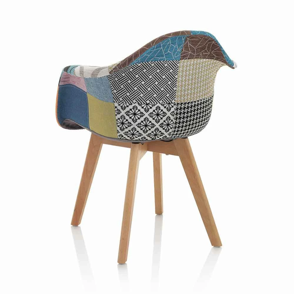 Patchwork Design Fauteuil In Stof Met Houten Poten, 2 Stuks - Selena 2 Patchwork Design Fauteuil In Stof Met Houten Poten, 2 Stuks - Selena - Afbeelding 2