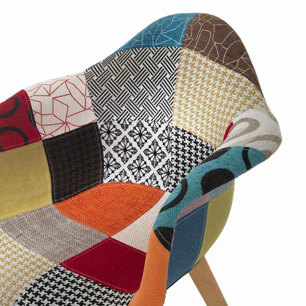 Patchwork Design Fauteuil In Stof Met Houten Poten, 2 Stuks - Selena 3 Patchwork Design Fauteuil In Stof Met Houten Poten, 2 Stuks - Selena - Afbeelding 3
