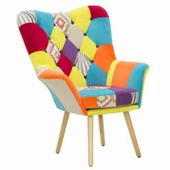 Modern Design Patchwork Fauteuil In Stof En Hout - Karin