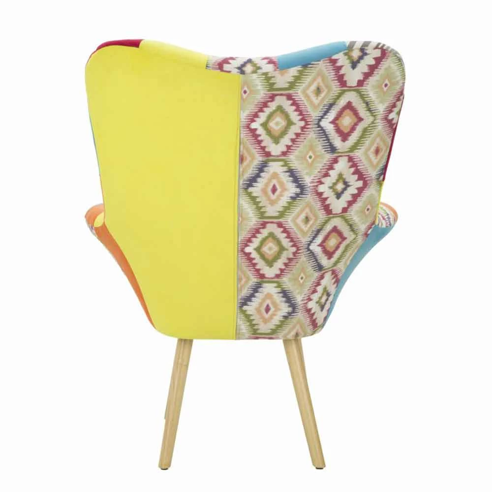 Modern Design Patchwork Fauteuil In Stof En Hout - Karin 4 Modern Design Patchwork Fauteuil In Stof En Hout - Karin - Afbeelding 4