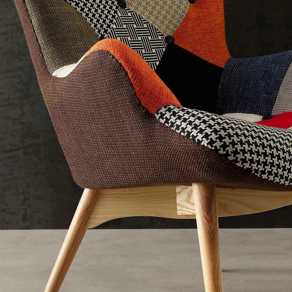 Fauteuil Veelkleurig Patchwork Met Massief Houten Poten Veronica 2 Fauteuil Veelkleurig Patchwork Met Massief Houten Poten Veronica - Afbeelding 2