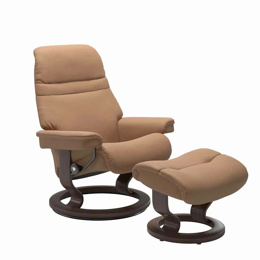 Lederen Fauteuil Met Hoofdsteun En Poef - Stressless Sunrise 1 Lederen Fauteuil Met Hoofdsteun En Poef - Stressless Sunrise