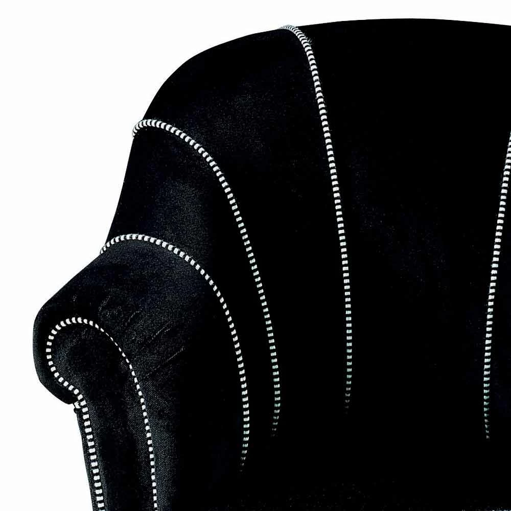 Lounge Fauteuil In Zwart Fluweel Met Contrasterende Stiksels Made In Italy - Caster 2 Lounge Fauteuil In Zwart Fluweel Met Contrasterende Stiksels Made In Italy - Caster - Afbeelding 2