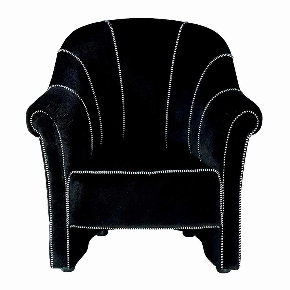 Lounge Fauteuil In Zwart Fluweel Met Contrasterende Stiksels Made In Italy - Caster 1 Lounge Fauteuil In Zwart Fluweel Met Contrasterende Stiksels Made In Italy - Caster