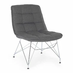 Woonkamer Fauteuil In Verchroomd Staal En Grijze Polyester Stof - Susanna