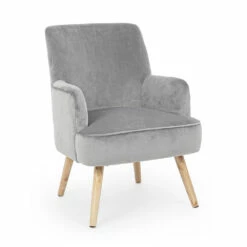 Woonkamer Fauteuil In Hout En Fluwelen Effect Scandinavisch Design - Cinzio
